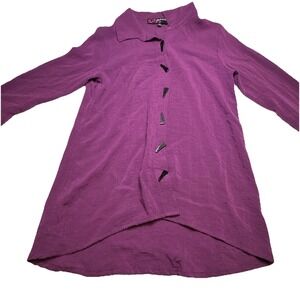 Peck & Peck Womens Purple Button Up Blouse High Low Hem Geometric Buttons Size S